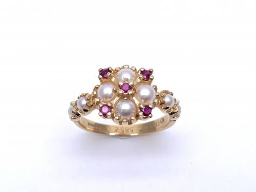14ct Ruby and Pearl Cluster Ring
