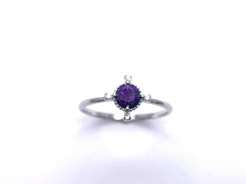 Silver Purple CZ Fancy Solitaire Ring Q