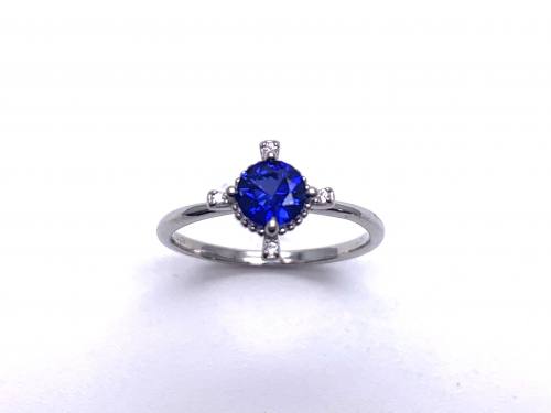 Silver Dark Blue CZ Fancy Solitaire Ring K