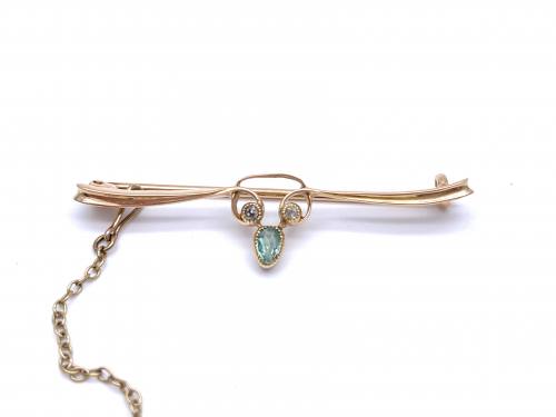 15ct Apatite & Diamond Bar Brooch