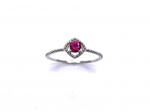 Silver Red CZ Solitaire Rope Effect Ring J