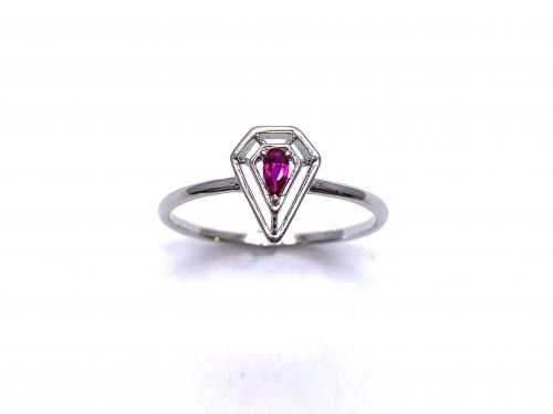 Silver Red CZ Solitaire Kite Design Ring J