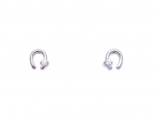 9ct White Gold CZ Horseshoe Stud Earrings