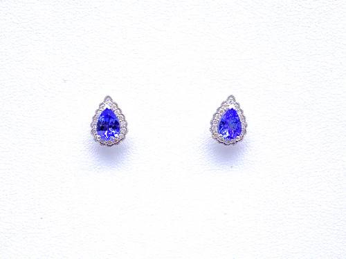 9ct Tanzanite & Diamond Pear Shaped Earrings