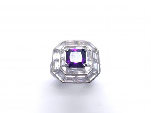Silver Purple and White CZ Cluster Ring N