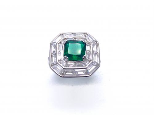 Silver Green and White CZ Cluster Ring L