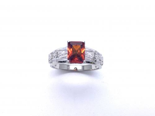 Silver Light Red & Clear CZ Fancy Solitaire Ring