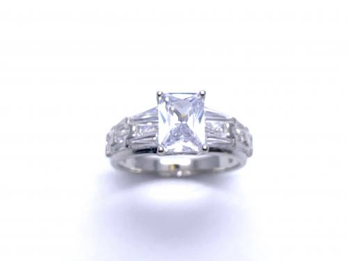 Silver White CZ Solitaire Ring Size O