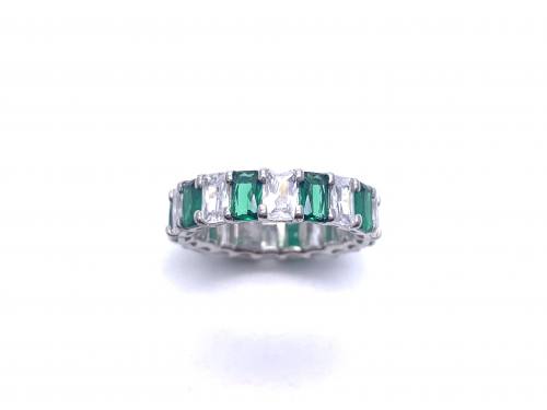 Silver Green & White CZ Full Eternity Ring M