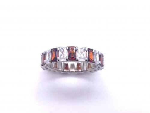 Silver Red & White CZ Full Eternity Ring S