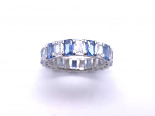 Silver Blue & White CZ Full Eternity Ring S