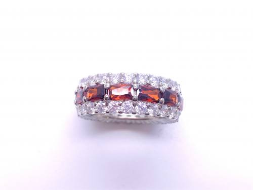 Silver Red & White CZ Full Eternity Ring M
