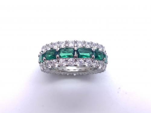 Silver Green & White CZ Full Eternity Ring M