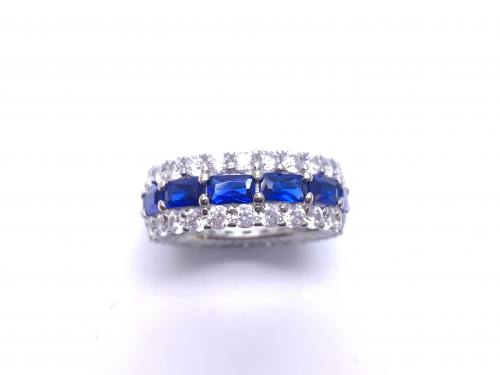 Silver Dark Blue & White CZ Full Eternity Ring O