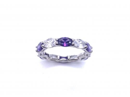 Silver Purple & White CZ Full Eternity Ring S