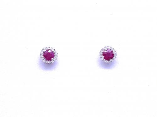 9ct White Gold Ruby & Diamond Cluster Earrings