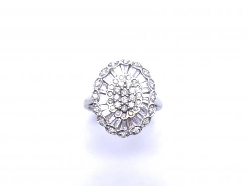 9ct White Gold Oval Diamond Cluster Ring 1.00ct