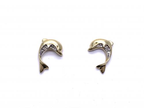 9ct Diamond Dolphin Stud Earrings