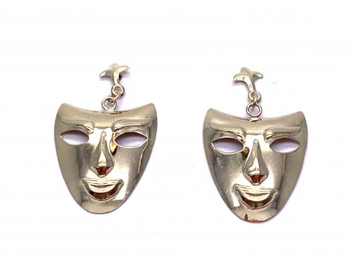 9ct Yellow Gold Mask Drop Earrings