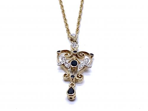 9ct Sapphire & Diamond Pendant & Chain