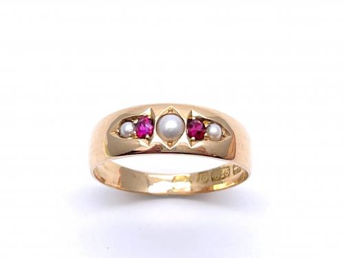 15ct Pearl & Synthetic Ruby Ring 1886