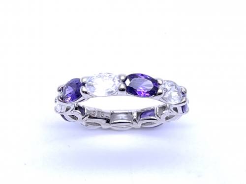 Silver Purple and White CZ Full Eternity Ring