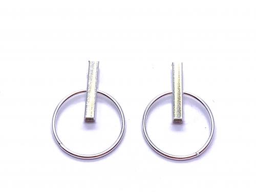 Silver Bar And Circle Stud Earrings