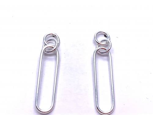 Silver Paperclip Drop Stud Earrings
