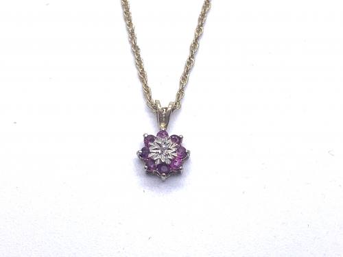 9ct Yellow Gold Ruby & Diamond Necklet