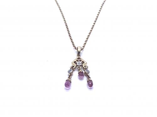 9ct Pink Sapphire & Diamond Necklet