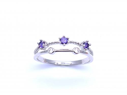 Silver Double Row Purple & White CZ Ring