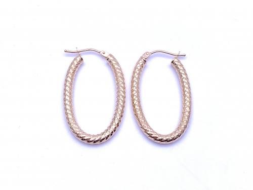 9ct Yellow Gold Patterned Oval Hoop Earrings