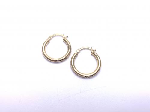 9ct Yellow Gold Diamond Cut Hoop Earrings 19mm