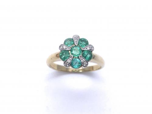 9ct Yellow Gold Emerald & Diamond Cluster Ring