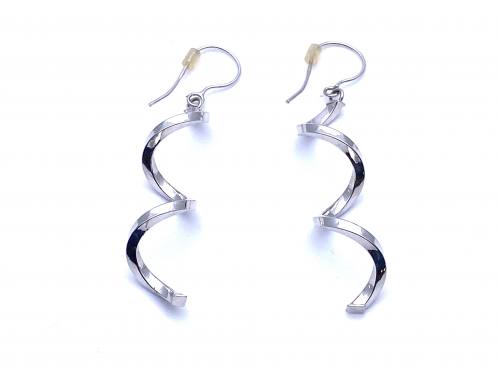 9ct White Gold Spiral Hook Earrings