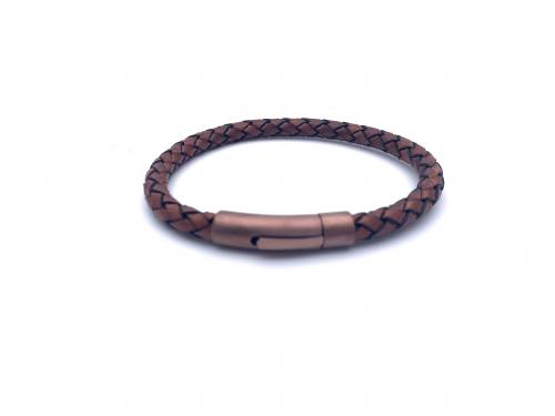 Brown Leather Bracelet Steel Clasp 21cm