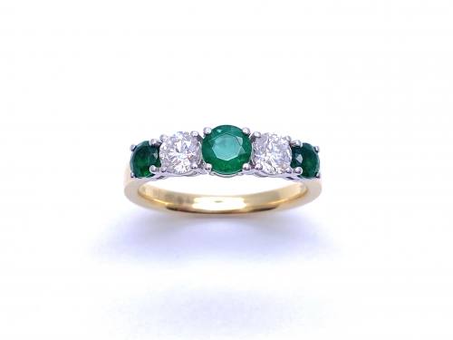 18ct Yellow Gold Emerald & Diamond 5 Stone Ring