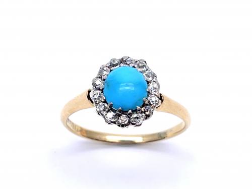 An Old Turquoise & Diamond Cluster Ring