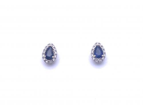 9ct Sapphire & Diamond Cluster Stud Earrings