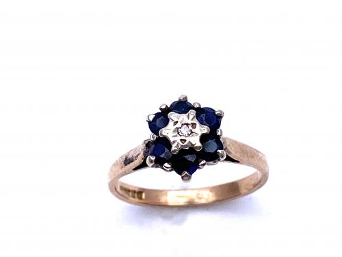 9ct Sapphire and Diamond Cluster Ring