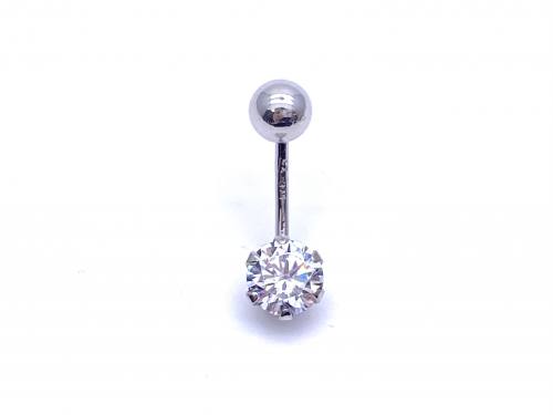 9ct White Gold CZ Belly Bar