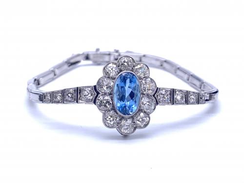 Art Deco Aquamarine & Diamond Bracelet App 2.80ct