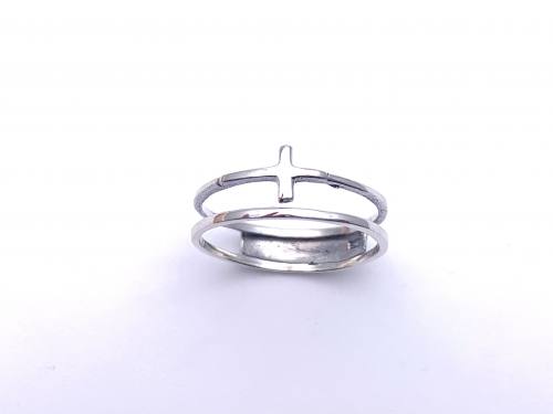 Silver Double Band Cross Ring