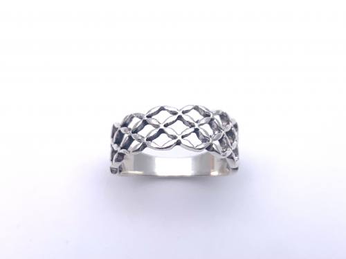 Silver Crosshatch Design Band Ring