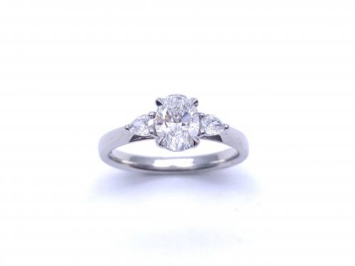 Platinum Oval & Pear Diamond 3 Stone Ring 0.70ct