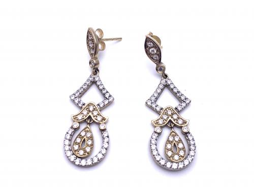 9ct Yellow Gold CZ Ornate Drop Earrings