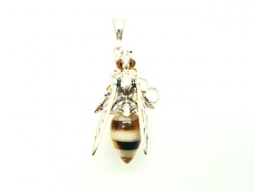 Silver Amber Honey Bee Pendant