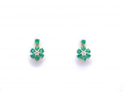 9ct Yellow Gold Emerald & Diamond Drop Earrings