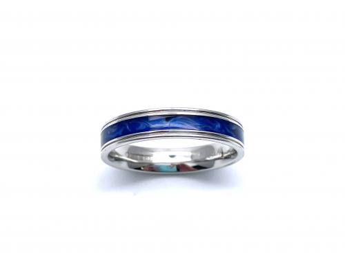 18ct White Gold Blue Cerin Wedding Band 5mm