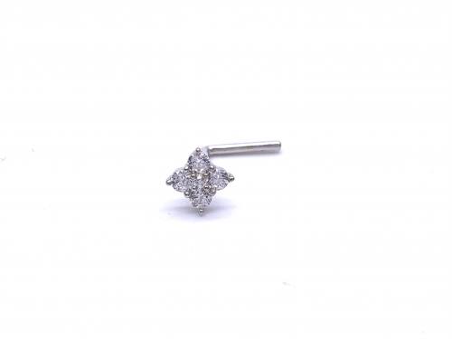 14ct White Gold CZ Square Cluster Nose Stud
